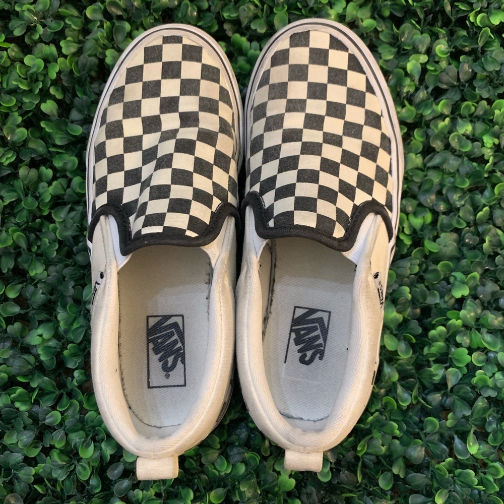 Vans checkered black and white slip on youth size 2